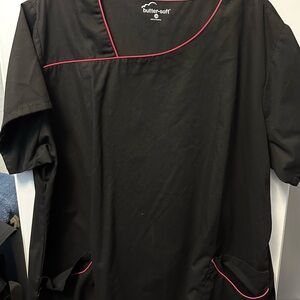 Butter Black and Pink Scrub Top with Asymmetrical Neckline